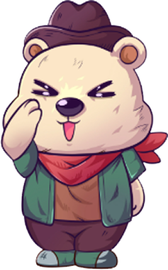 Bear character with hat and scarf
